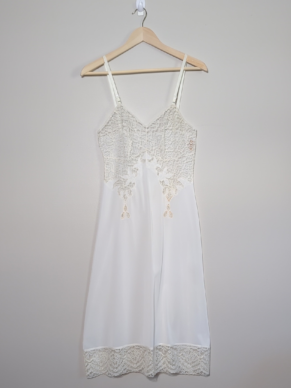 Vintage Bradley Ivory Lace Nylon Slip Dress Old Hollywood Glam 60's MCM Size Med
